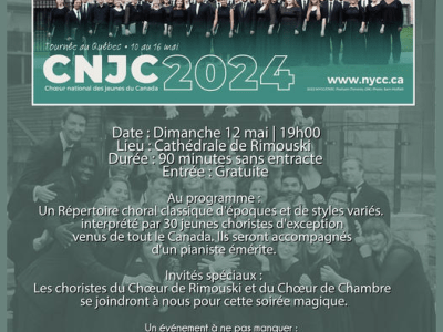 Concert du Chœur national des Jeunes du Canada avec la participation du Chœur de Rimouski et du Chœur de chambre de&nbsp;Rimouski