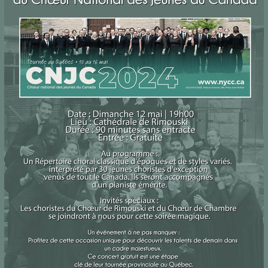 Concert du Chœur national des Jeunes du Canada avec la participation du Chœur de Rimouski et du Chœur de chambre de&nbsp;Rimouski